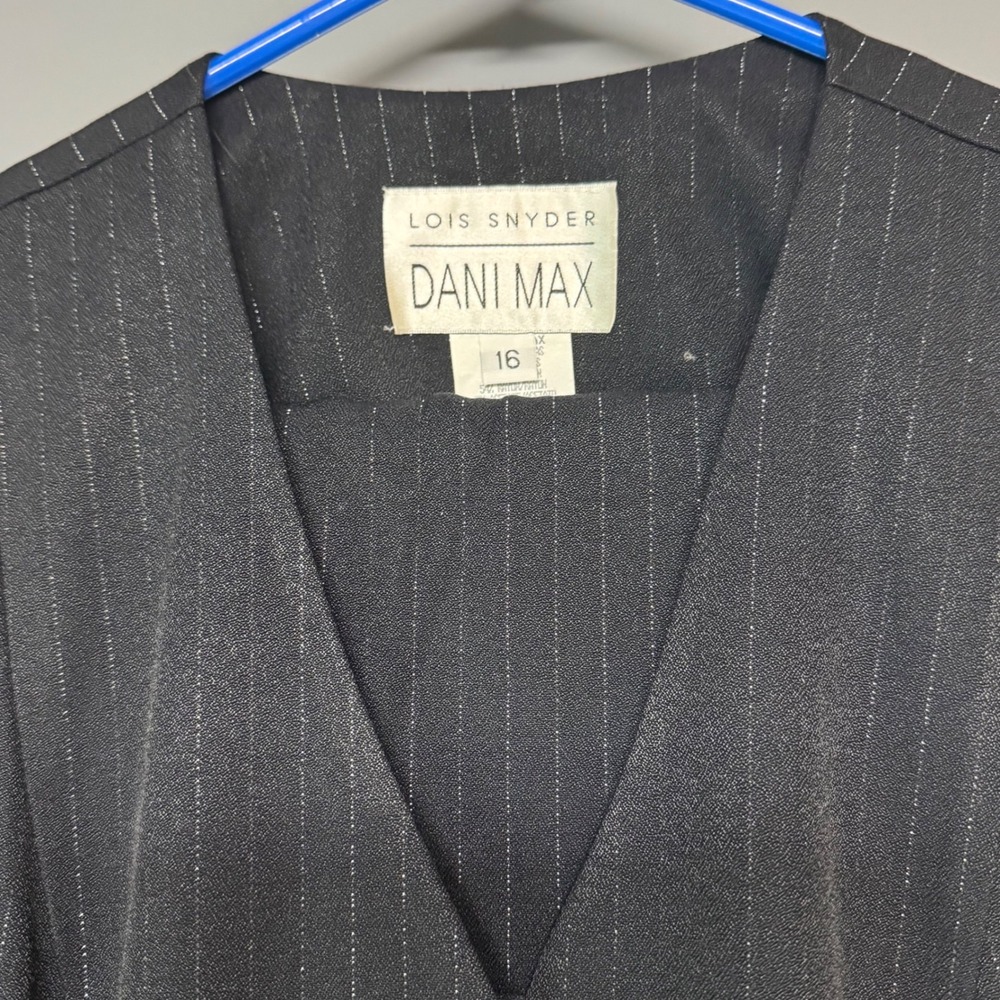 Lois Snyder Dani Max Womens 16 Black Silver Pinstripe 2 Piece Pant Suit Set - Picture 4 of 6